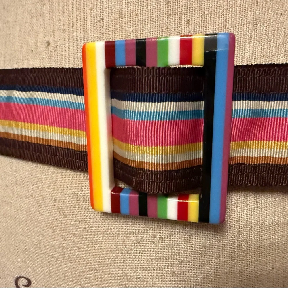 MARGOT BELT BROWN CANVAS MULTI COLOR GROSGRAIN RIBBON 38”